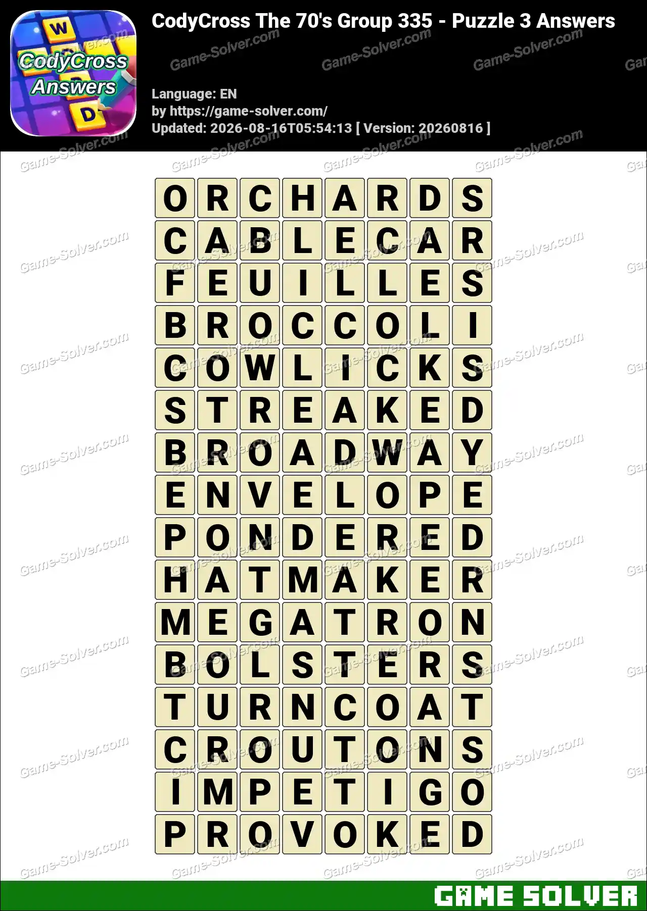 CodyCross The 70’s Group 335 – Puzzle 3 Answers